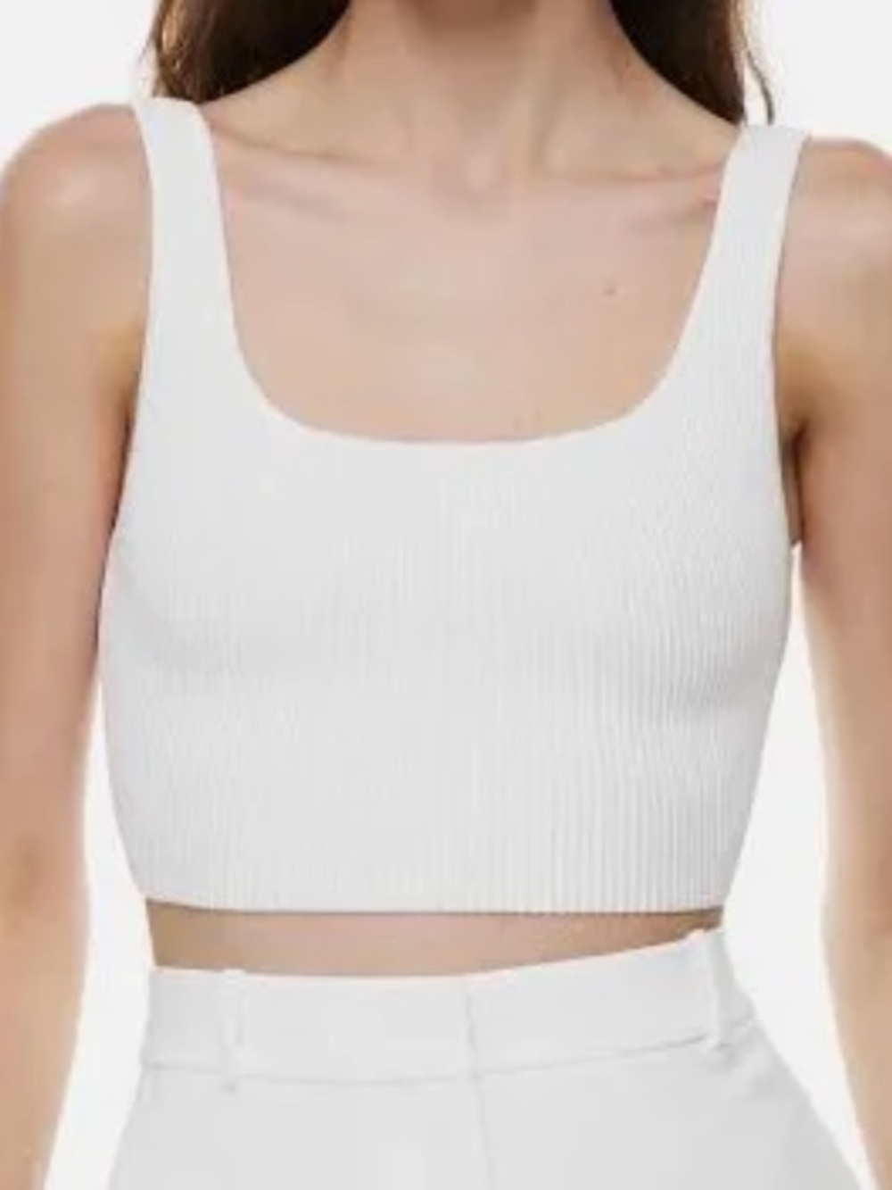 Aritzia Babaton Sculpt Knit Square Neck Cropped Tank Top White 2XS